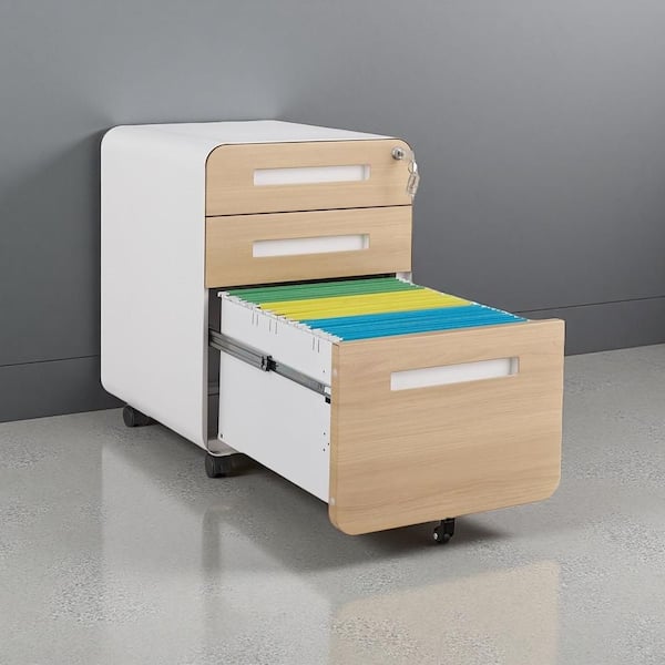 3-Drawer White Wood 15.5 in. W Vertical Storage Office Furniture Mobile File Cabinet for Letter/A4 Files with Wheels