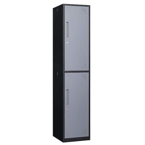 LISSIMO 4-Tier Metal Locker for Gym, School, Office, Storage Locker Cabinets with 2 Doors in Black&Grey for Employees