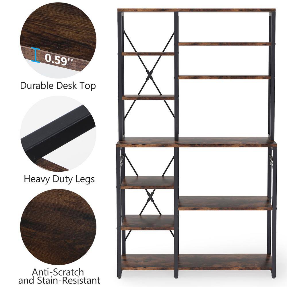 Vintage Brown and Black Wood 5-Tier Industrial Closet Organizer System