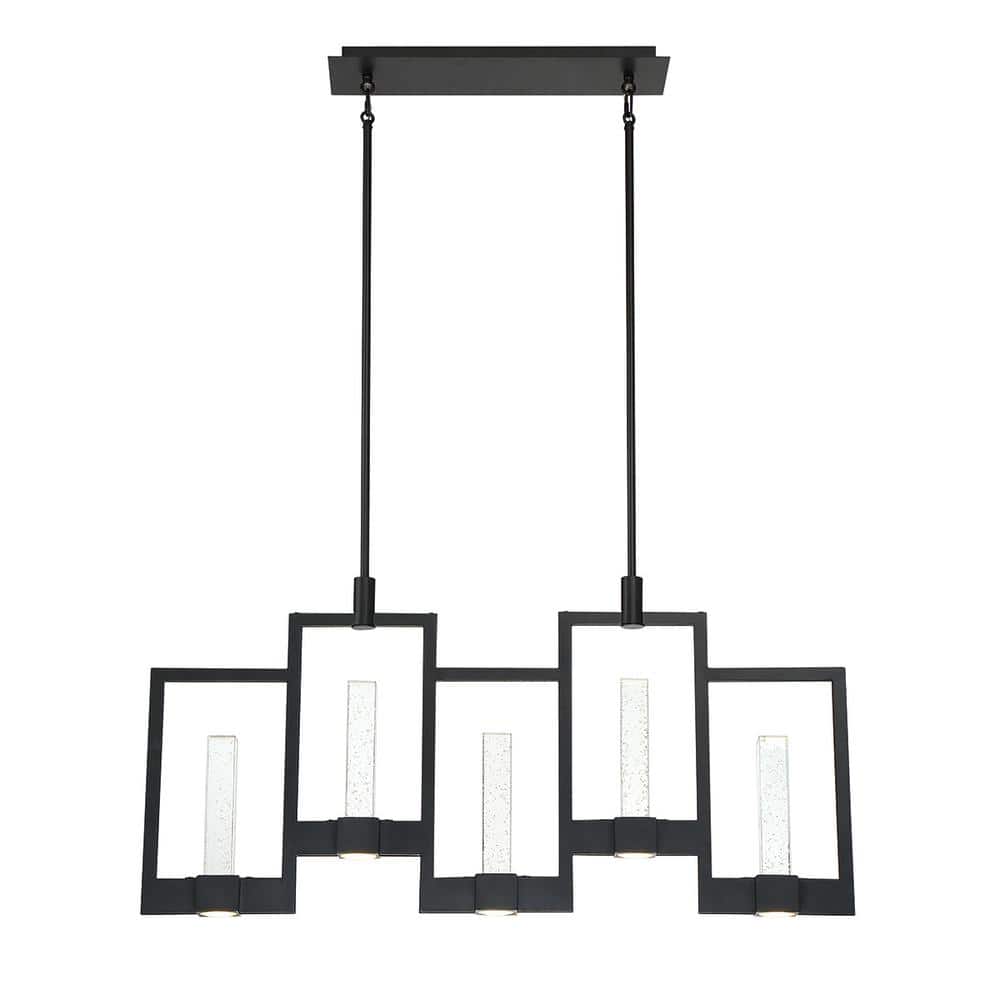 Hanson Black 10-Light LED Linear Chandelier with Seeded Glass