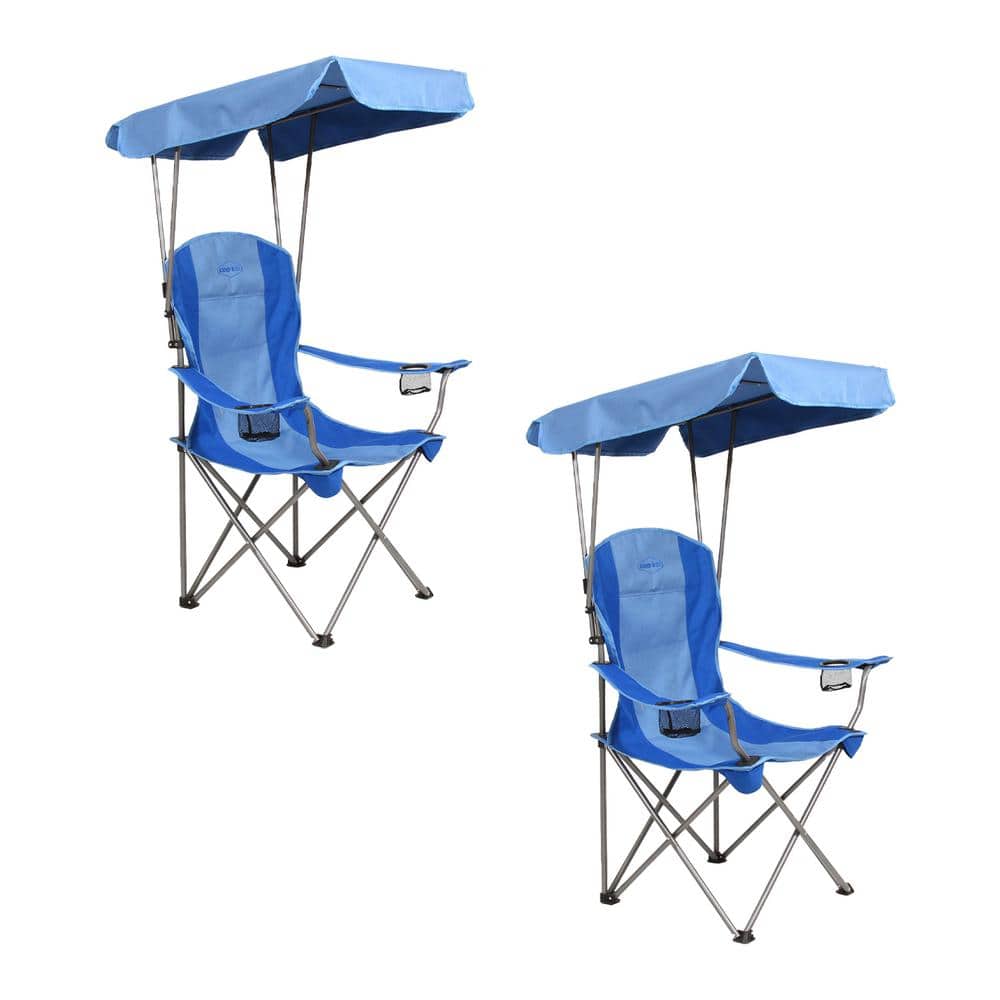 KampRite Folding Camp Chair with Shade Canopy and Cupholders, Blue (2Pack) 2 x KAMPCC466 The