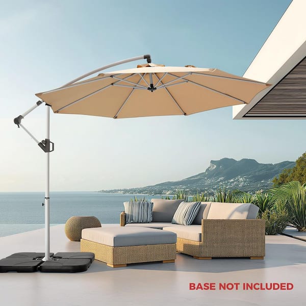 Yangming 10 ft. Metal Offset Cantilever Market Patio Umbrella in Beige Canopy with Easy Tilt and Crank for Deck Pool