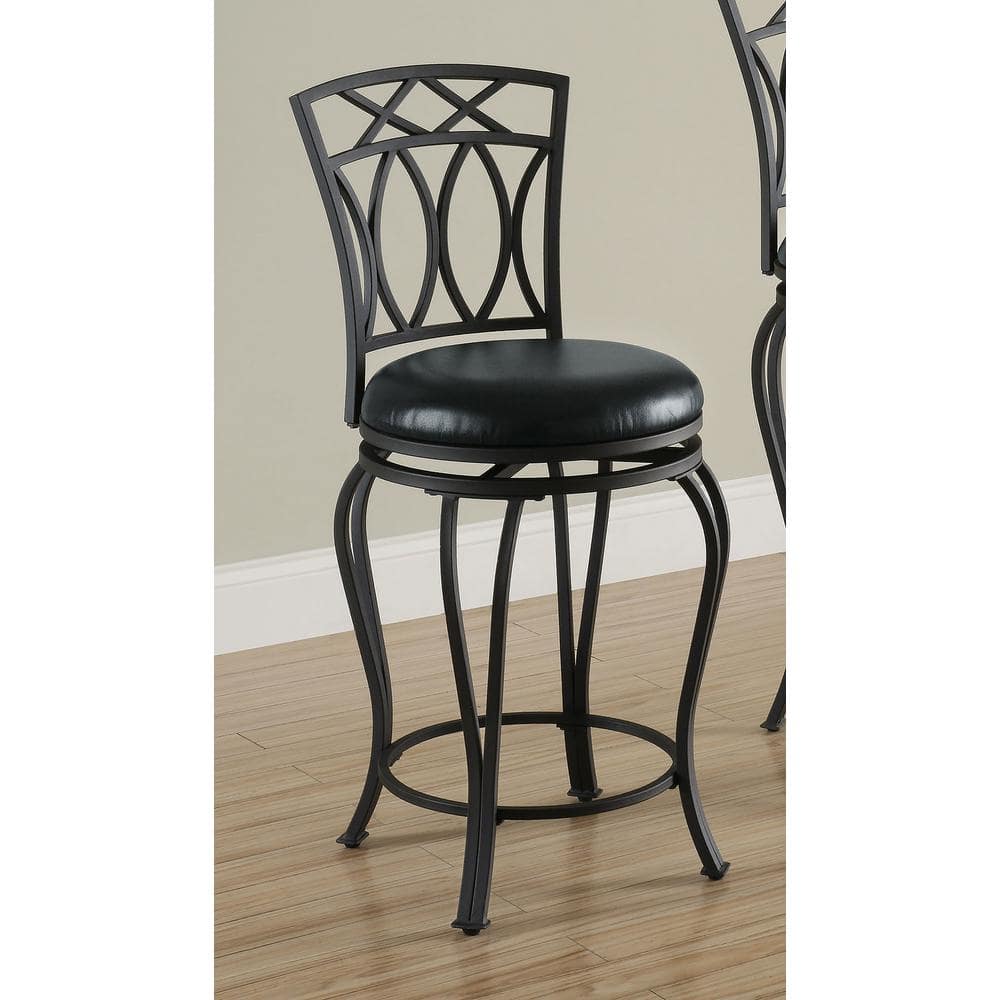 Transitional Black Leatherette Swivel Counter Stool 17"W x 39"H