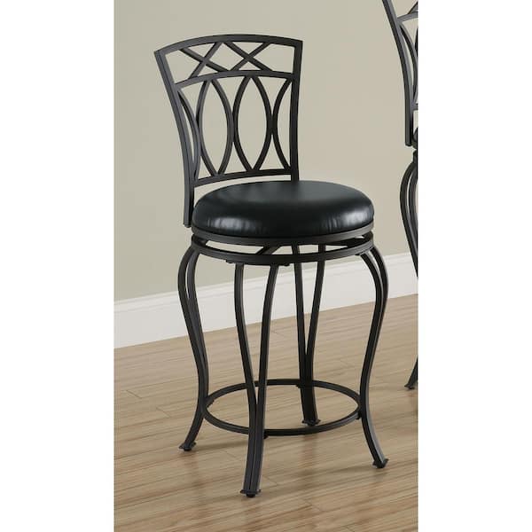 24 in. Elegant Metal Counter Stool with Faux Leather Seat Black