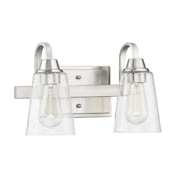 CRAFTMADE Grace 14 in. 2-Light Brushed Polished Nickel Finish Vanity Light with Seeded Glass