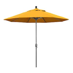 9 ft. Hammertone Grey Aluminum Market Patio Umbrella with Push Button Tilt Crank Lift in Yellow Pacifica