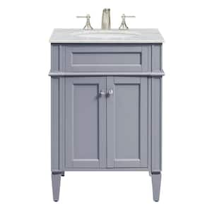 Timeless Home 24 in. W Single Bathroom Vanity in Grey with Vanity Top in White with White Basin