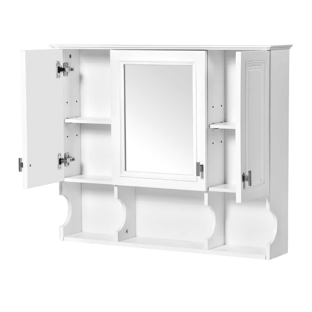 35'' x 28'' Wall Mounted Bathroom MDF Medicine Cabinet with Mirror 3 Doors with Open Shelves in White price history on PriceWatchPro