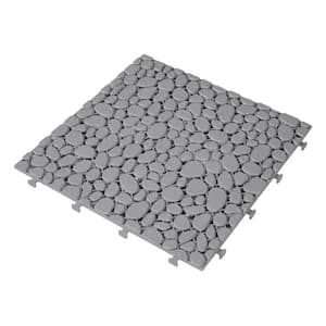 12 in. x 12 in. Gray Interlocking Deck Tiles Plastic Waterproof Pebble Stone Pattern Pack of 12