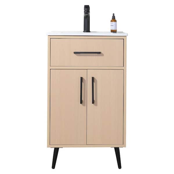 20 in. W x 18 in. D x 34 in. H. 2 Doors Mini Modern Bathroom Vanity in Oak with White Ceramic Sink Top
