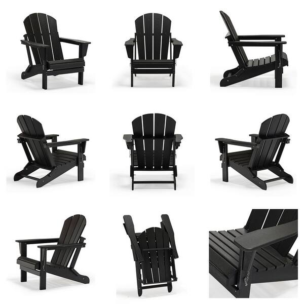 Addison Black Outdoor Folding Plastic, Black Plastic Outdoor Adirondack Chairs