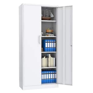 White Storage Cabinet 15.74"D x 31.5"W x 71"H Home Office file cabinet with shelves and doors.