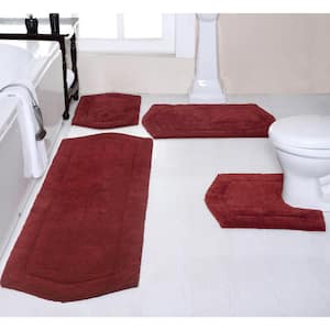 Waterford Collection 100% Cotton Tufted Non-Slip Bath Rug, 4 Piece Set, Red
