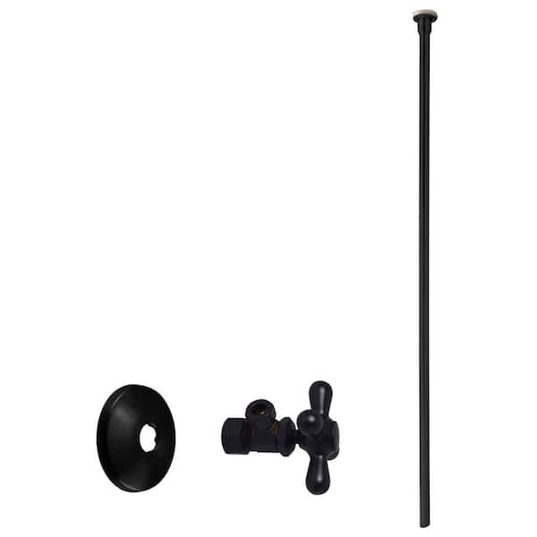 Westbrass 5/8 in. x 3/8 in. OD x 20 in. Flat Head Toilet Supply Line Kit with Cross Handle Angle Shut Off Valve, Matte Black