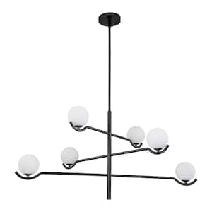 6-Light Black Tiered Sputnik Chandelier with White Opal Glass, Adjustable height and G9 Bulb Included