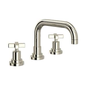 Lombardia 8 in. Widespread Double Handle Bathroom Faucet with Drain Kit Included in Polished Nickel