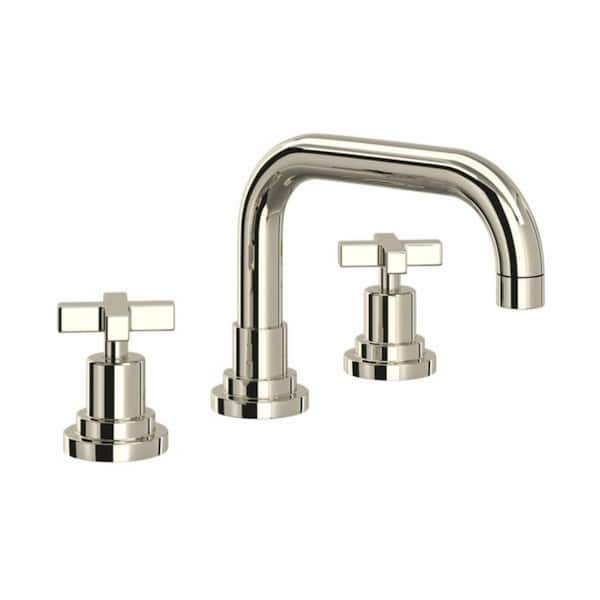ROHL Lombardia 8 in. Widespread Double Handle Bathroom Faucet with Drain Kit Included in Polished Nickel