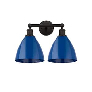 Plymouth Dome 16.5 in. 2-Light Oil Rubbed Bronze Vanity Light with Blue Metal Shade