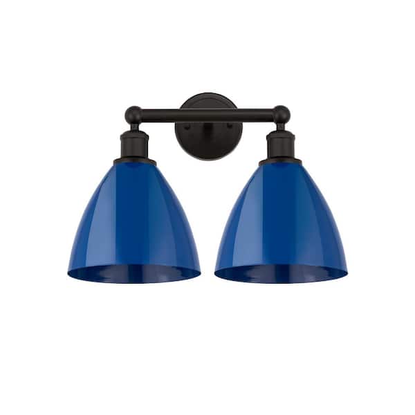 Innovations Plymouth Dome 16.5 in. 2-Light Oil Rubbed Bronze Vanity Light with Blue Metal Shade