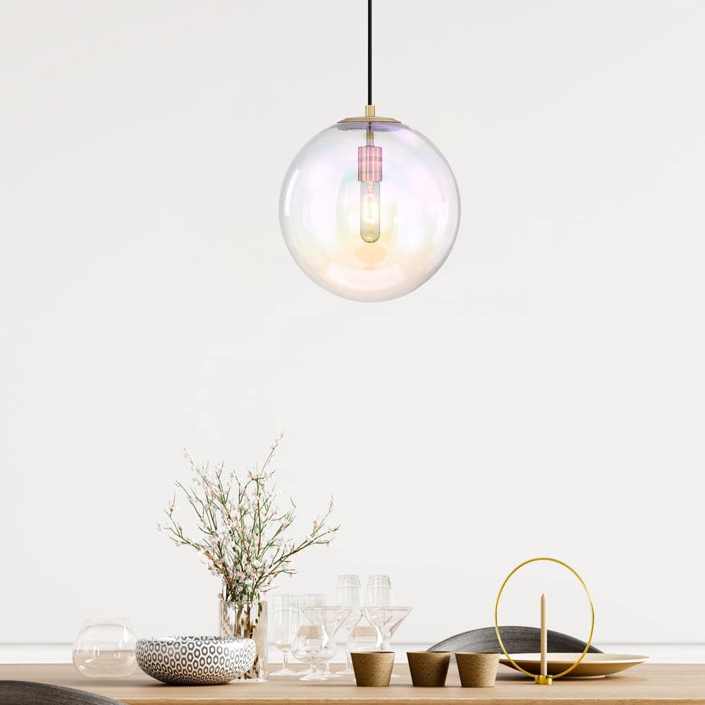 Lena 60-Watt 1-Light Brushed Gold Modern Pendant Light with Clear Iridescent Glass Shade and No Bulbs Included price history on PriceWatchPro