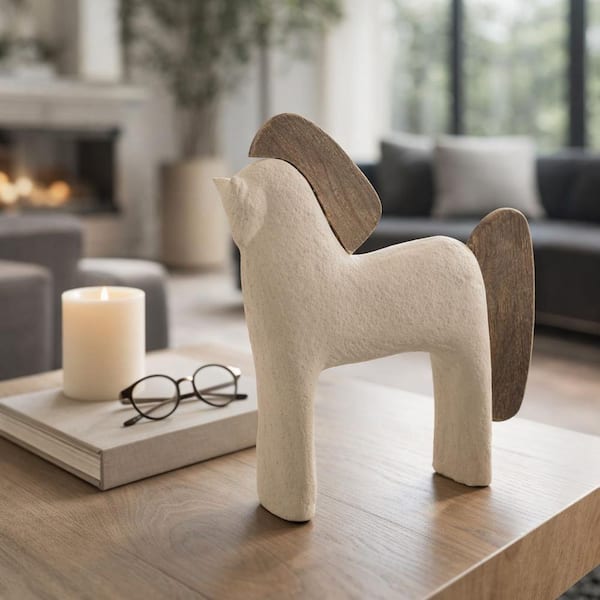 置物 USmadehorsestatue Liv & Skye Ivory 12 in. x 12 in. Ceramic Novelty Horse Decorative