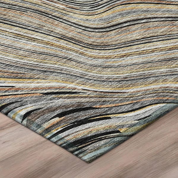 Chantille Machine Washable Indoor/Outdoor Abstract ACN2983 Black 8 ft. x 8 ft. Round Rug