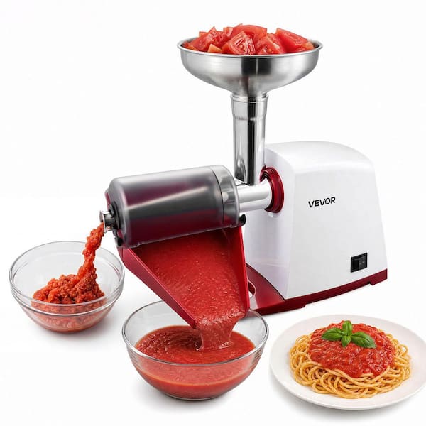 Electric Tomato Strainer 800W Max (Rated Power: 300W), 88 lbs./H, Stainless Steel, 1mm, 1.5mm, 3mm & 6mm Screens, White