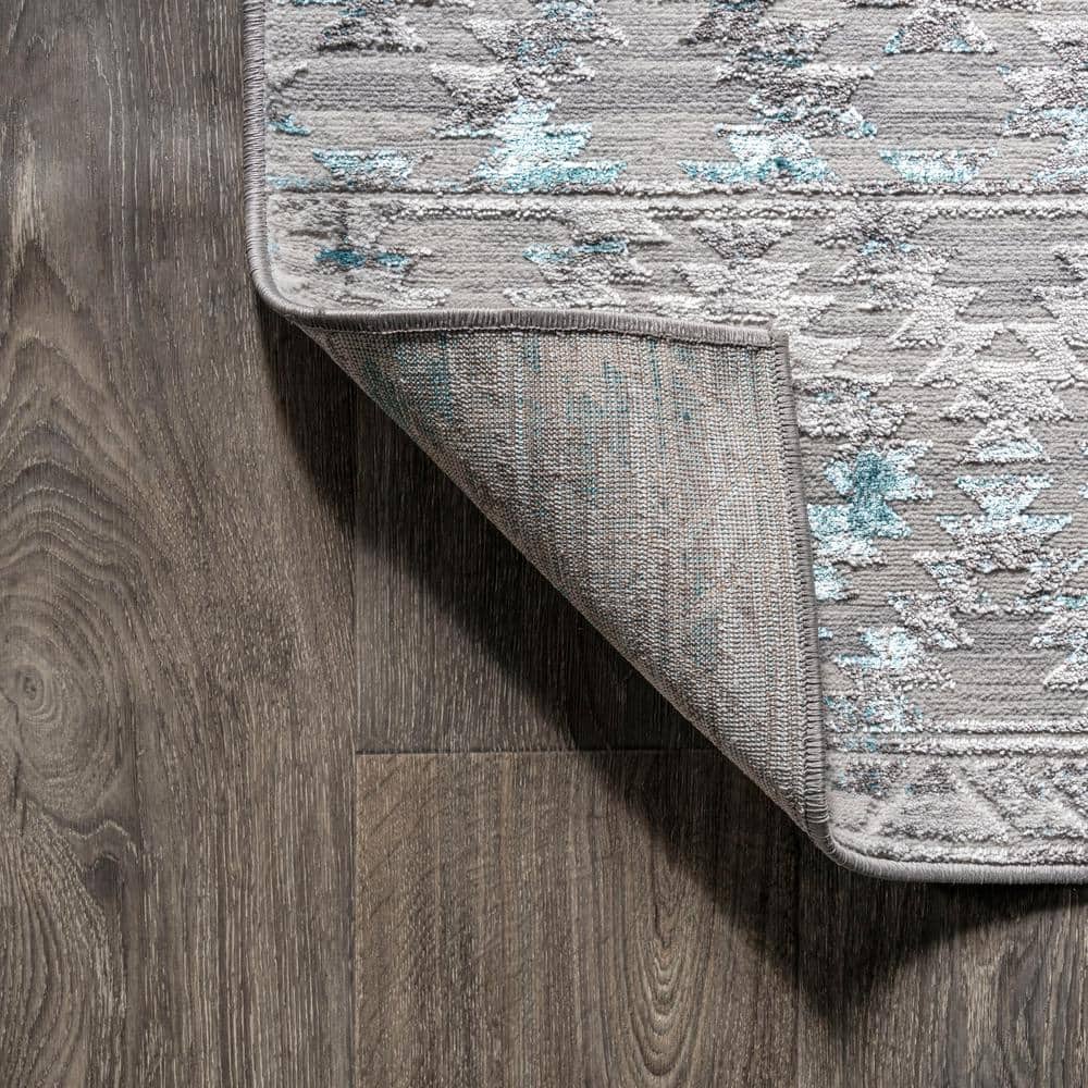 Gray and Turquoise Trellis 8' x 10' Synthetic Area Rug