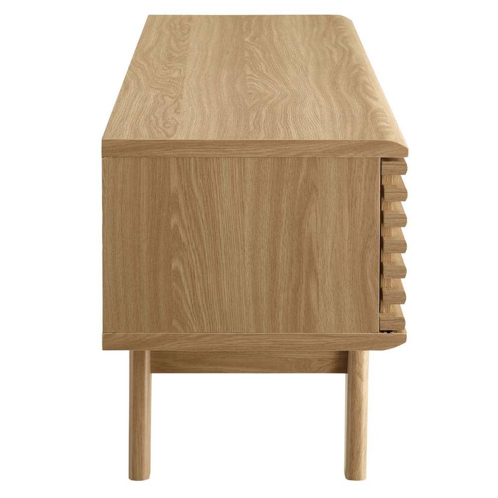 Modern Oak 48" TV Stand with Slatted Cabinet and Tapered Legs