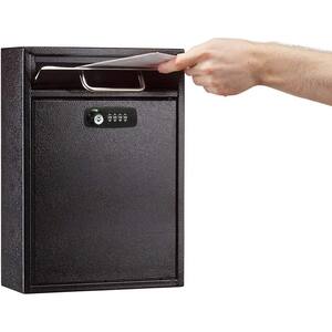Large Steel Drop Box Wall Mounted Locking Drop Box Mailbox with Key and Combination lock, Black