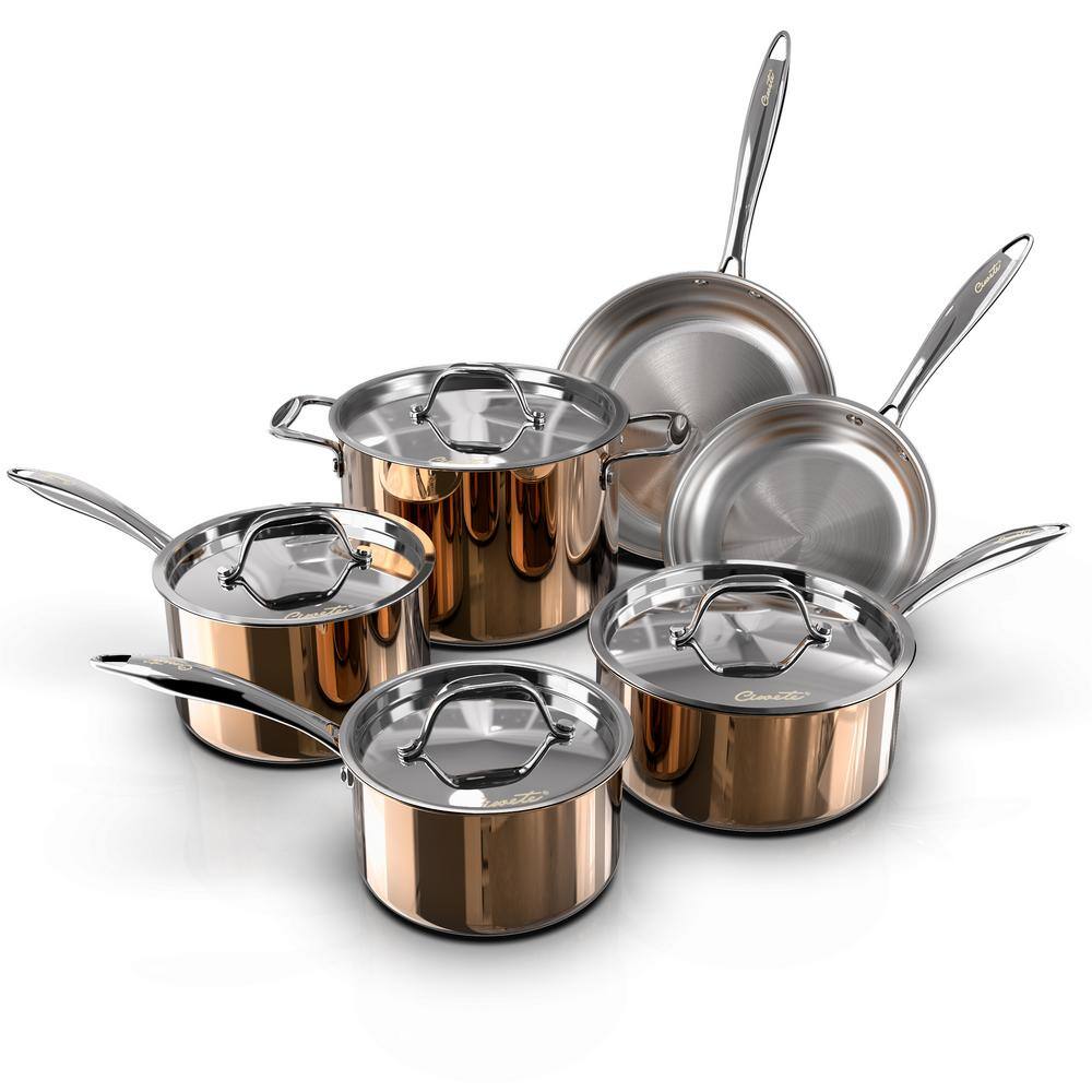 10 Piece Copper Induction Nonstick Set Chef Steamer Skillet Sauce Pan NEW IN BOX 