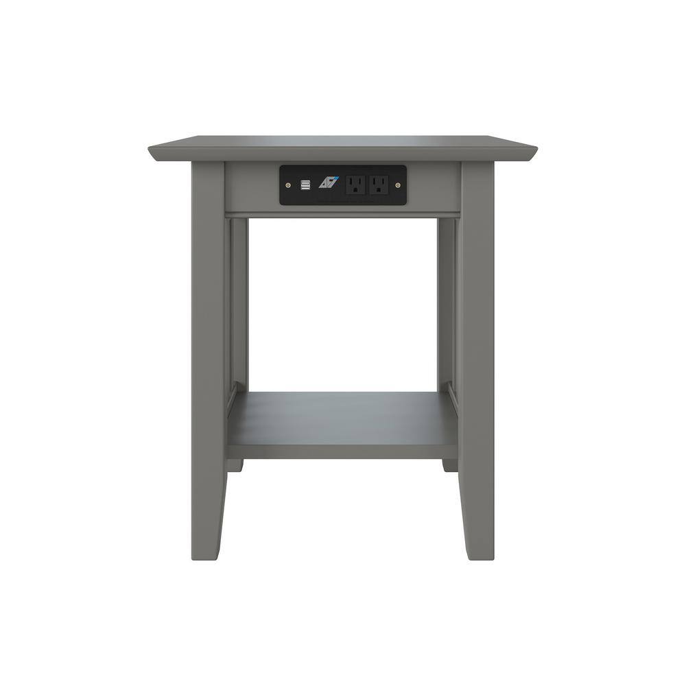 Eco-Friendly Mission Grey Square Wood End Table with Charging Station