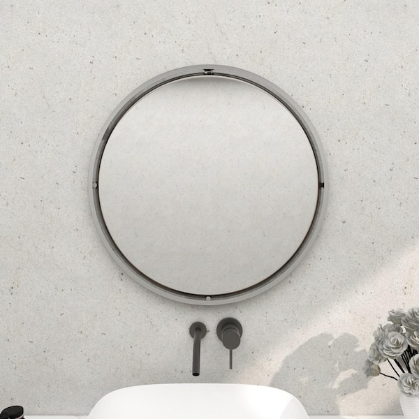 Litton Lane 30 in. x 30 in. Minimalistic Round Medium Size Framed Silver Wall Mirror