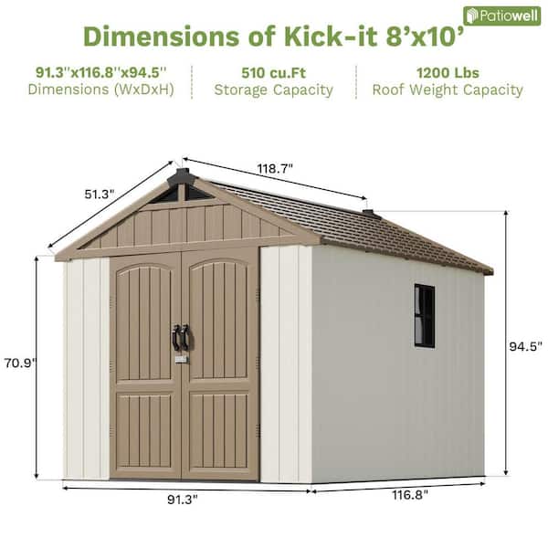 Patiowell 8 ft. W x 10 ft. D Resin Outdoor Storage Shed 74. 1 sq