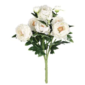19 in. White Artificial Peony Bush Floral Arrangement