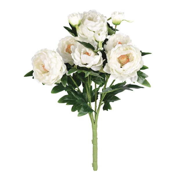 Vickerman 19 in. White Artificial Peony Bush Floral Arrangement