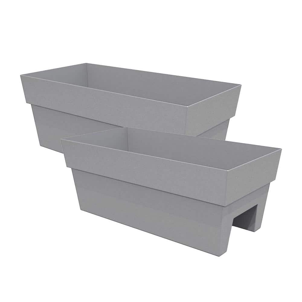 Bloem Finley 24 In Deck Rail Plastic Planter Heather Gray 2 Pack   Cement Bloem Railing Planters Dcb Fdrmix2 64 1000 