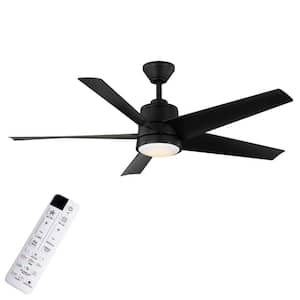 Ainslee 54 in. Indoor/Covered Outdoor Matte Black Ceiling Fan with DC Motor, Color Changing LED and Remote Control