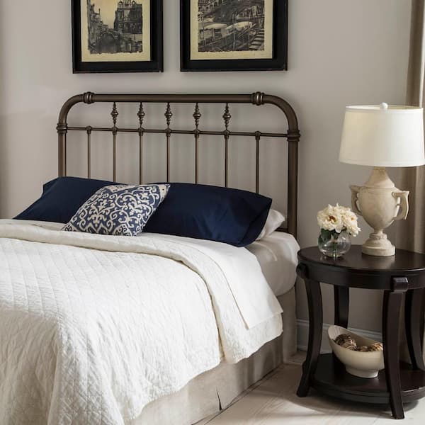 Fashion Bed Group Vienna King-Size Headboard with Metal Spindle Panel and Carved Finials in Aged Gold