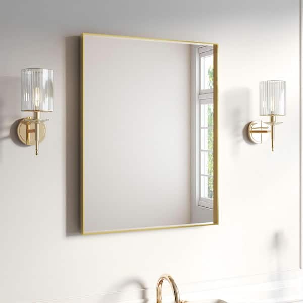 28 in. W x 36 in. H Gold Aluminum Rectangular Framed Wall Bathroom Vanity Wall Mount Mirror