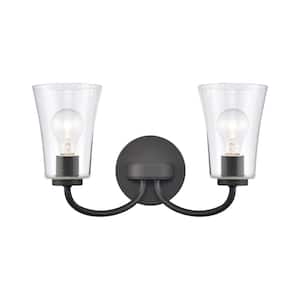 Pine 2-Light Matte Black Traditional Vanity Light with Glass Shade