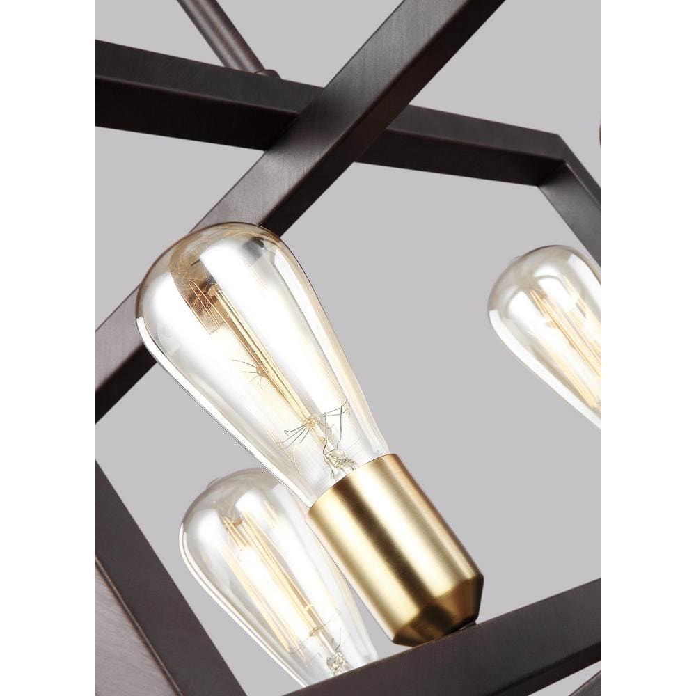 Bronze Mini Cage 4-Light Chandelier with Brass Accents