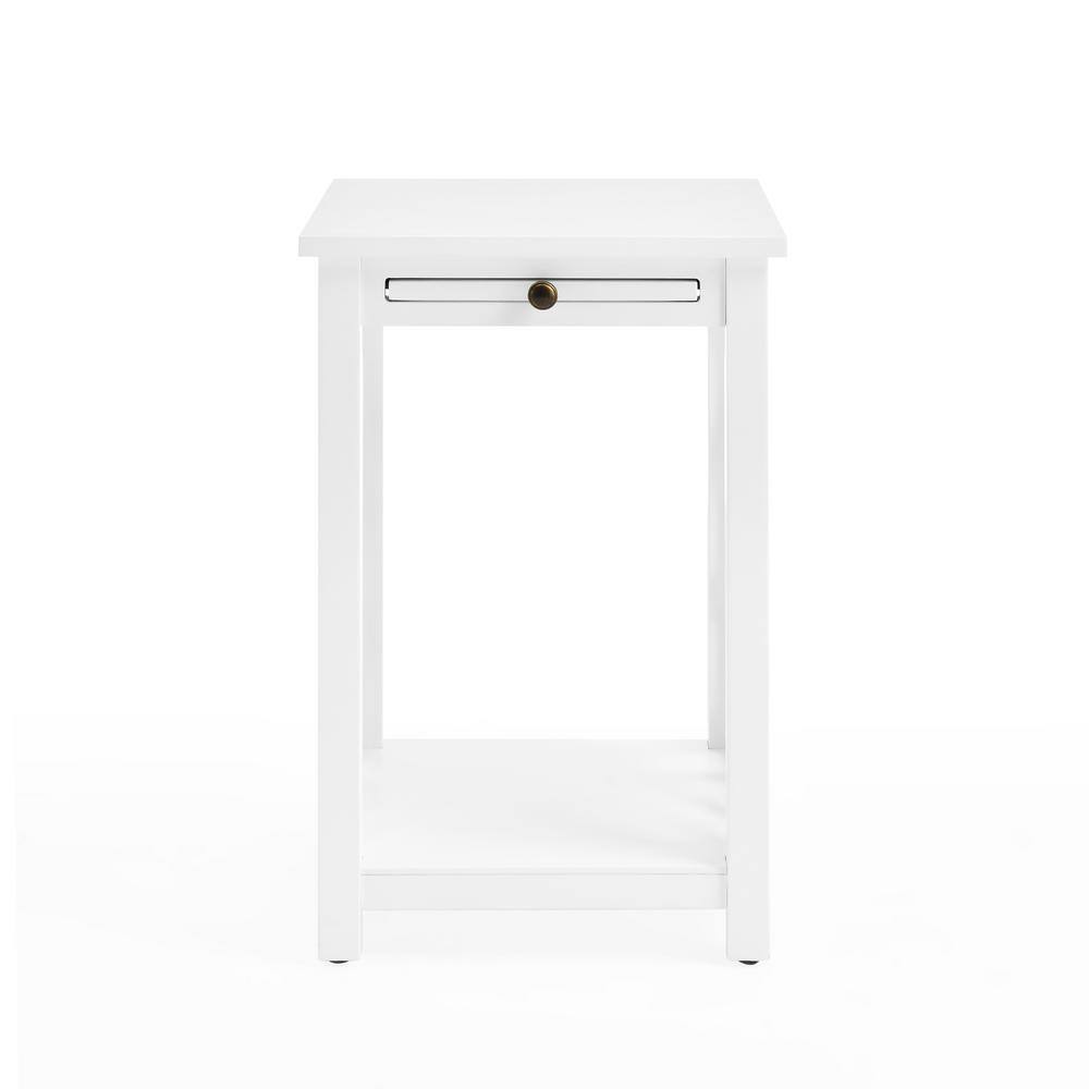 Coventry Pine Wood End Table with Tray Shelf in White