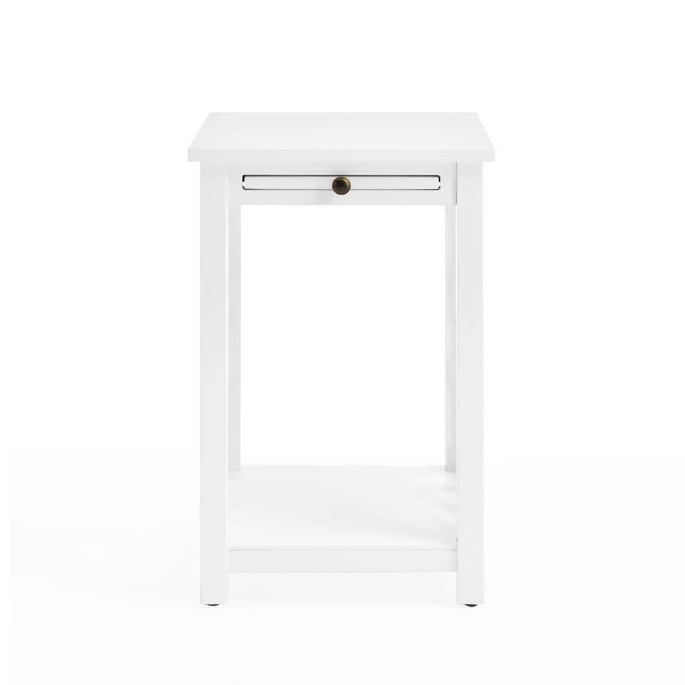 Coventry Pine Wood End Table with Tray Shelf in White