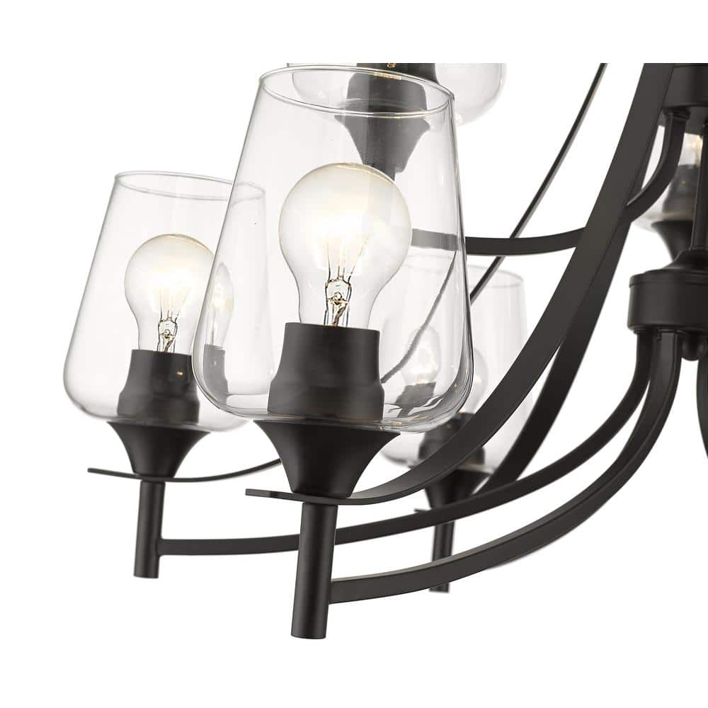 Matte Black 31-Inch 9-Light Metal Chandelier with Glass Shades