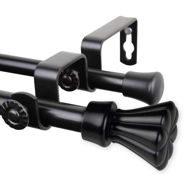 EMOH 28 in. - 48 in. Adjustable Double Curtain Rod 5/8 in. Dia in Black with Lucas Finials