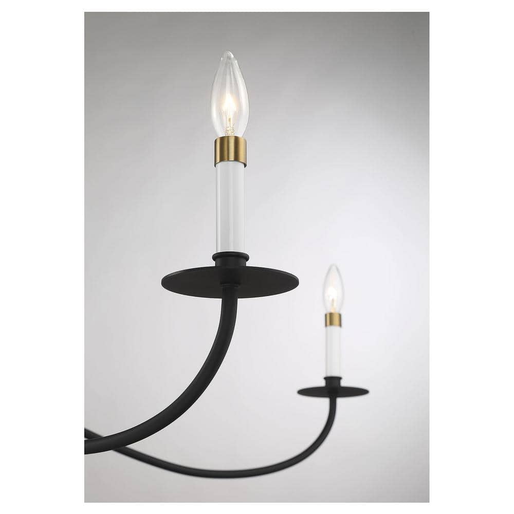 Matte Black 6-Light Chandelier with White Candle Sleeves