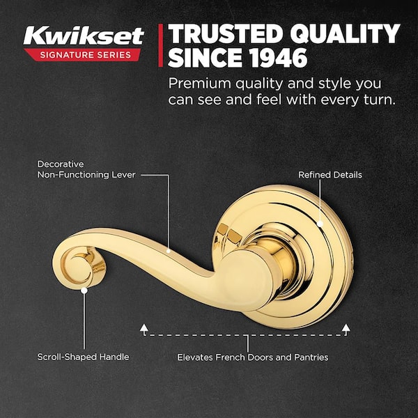 Kwikset Lido Polished Brass Left-Handed Half-Dummy Door Handle