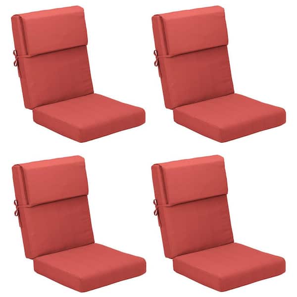 Aoodor 20.5 in. x 20.5 in. Outdoor High Back Chair Cushion with Adjustable Buckles and Ties in Ruby Red (4-Pack)