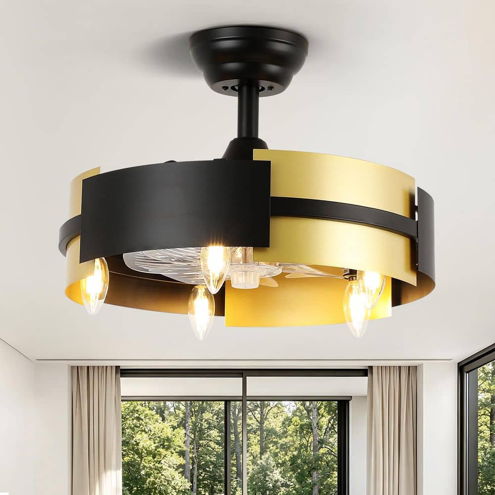 【hoshi⭐︎】 JUSHENG 18 in. Black and Gold Downrod Mount Ceiling Fan with Light
